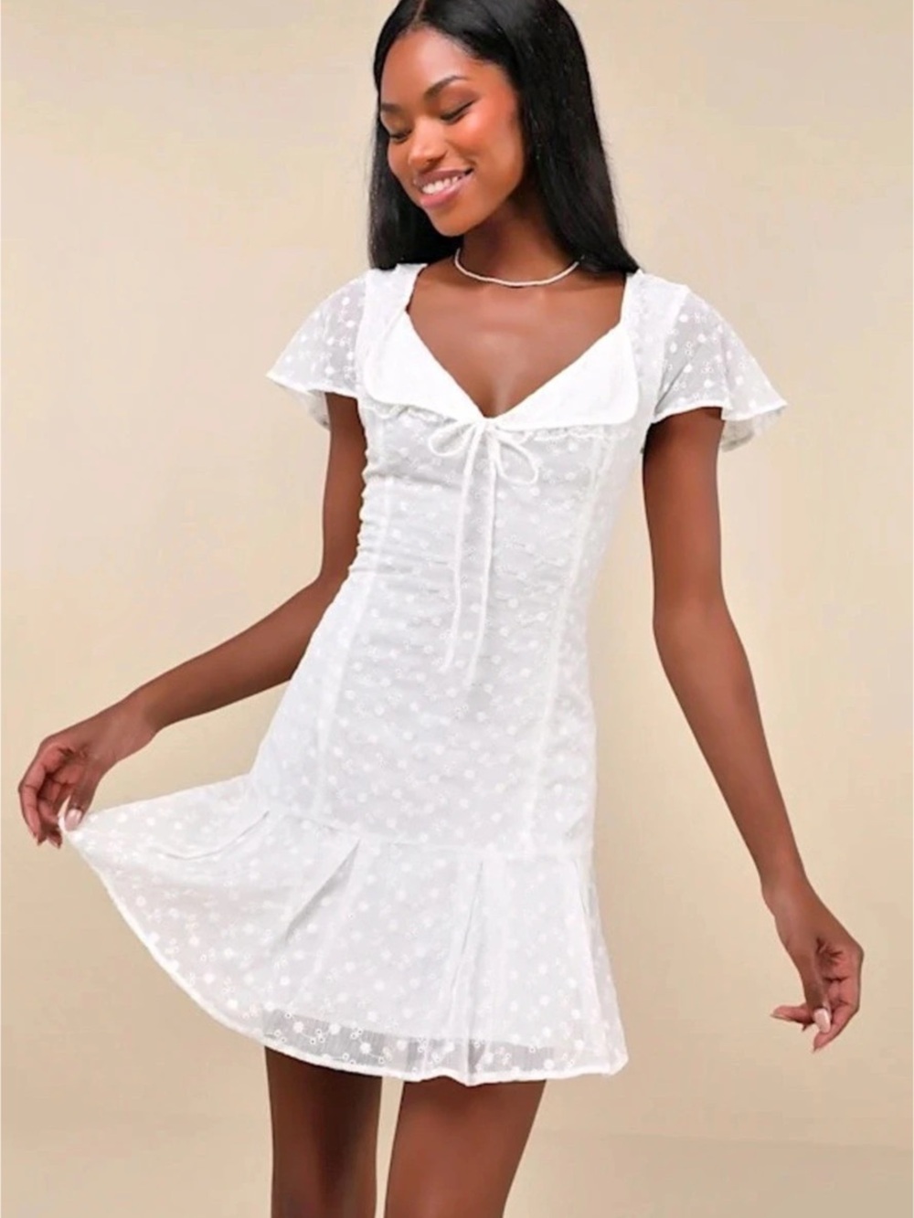 Lulus Flirty Beginnings White Swiss Dot Flutter Sleeve Mini Dress